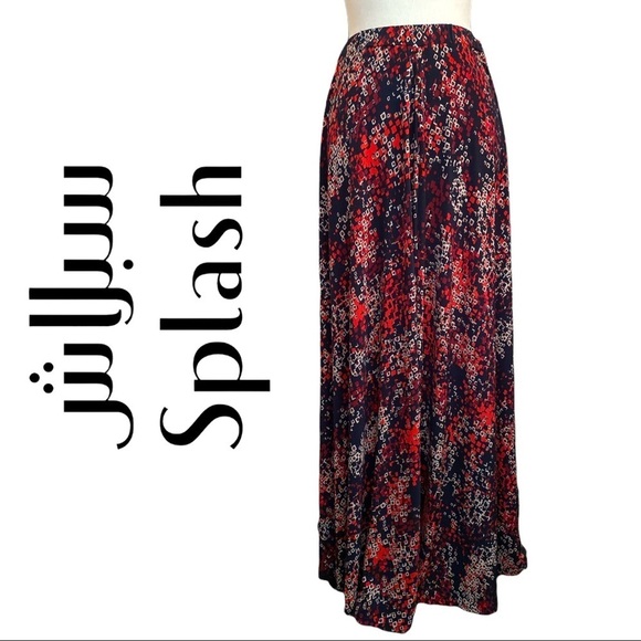Splash Boho bohemian geometric pattern full‎ circle black red maxi skirt SZ 12 - Picture 1 of 7